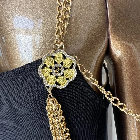 Brand New! Elegant Black Dress with Gold Accents - Picture 10 of 10